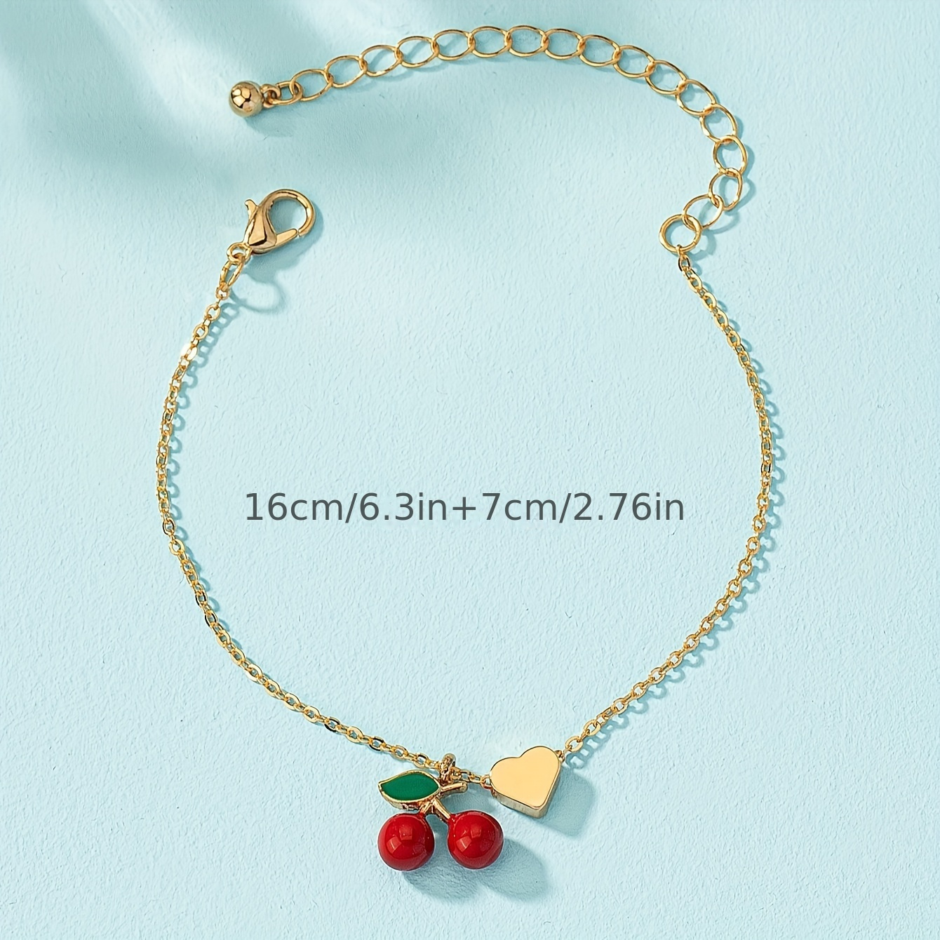 Women's Cherry Bracelet with Red Heart Pendant Anklet